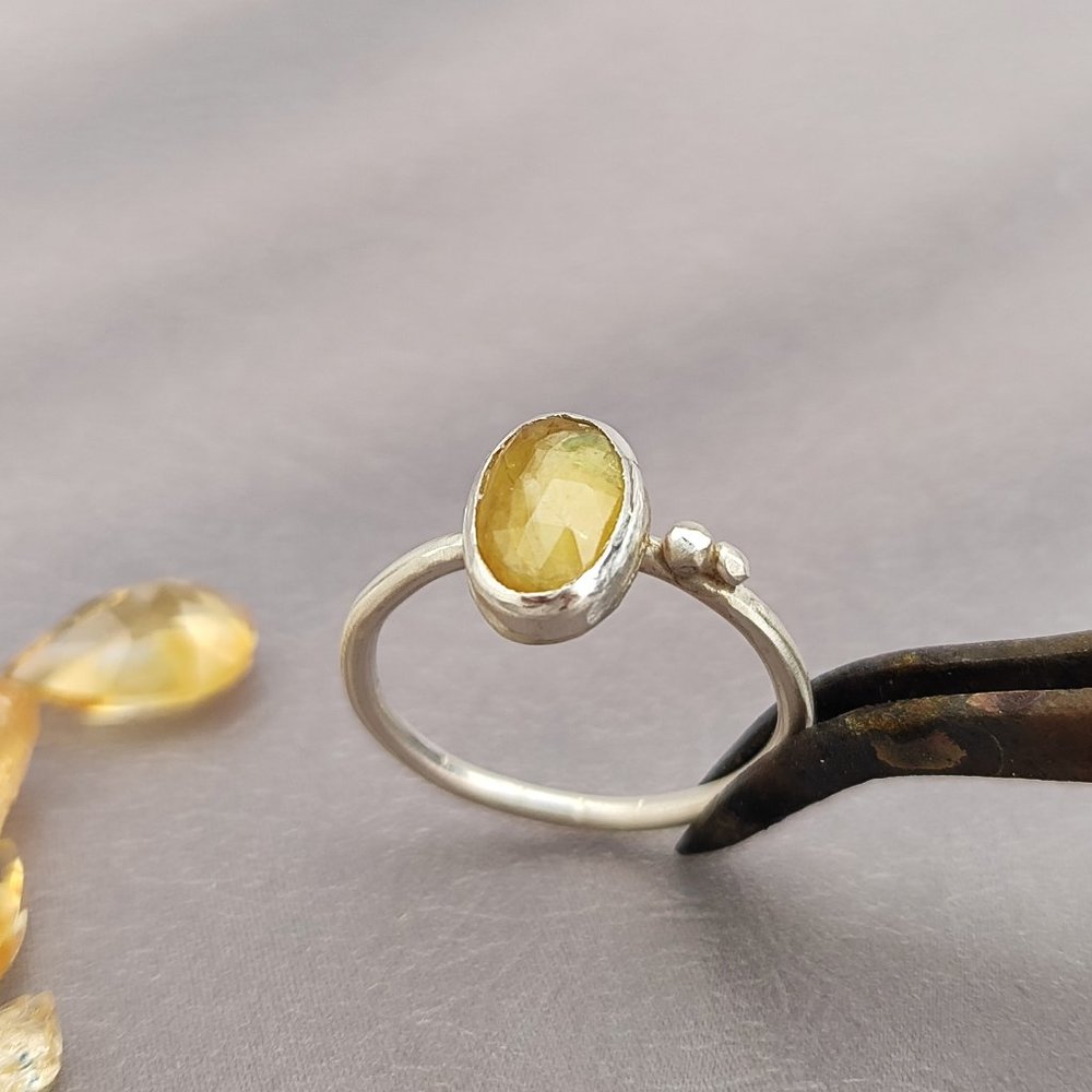 Yellow Sapphire Sterling Silver Ring, Handmade Bezel Set